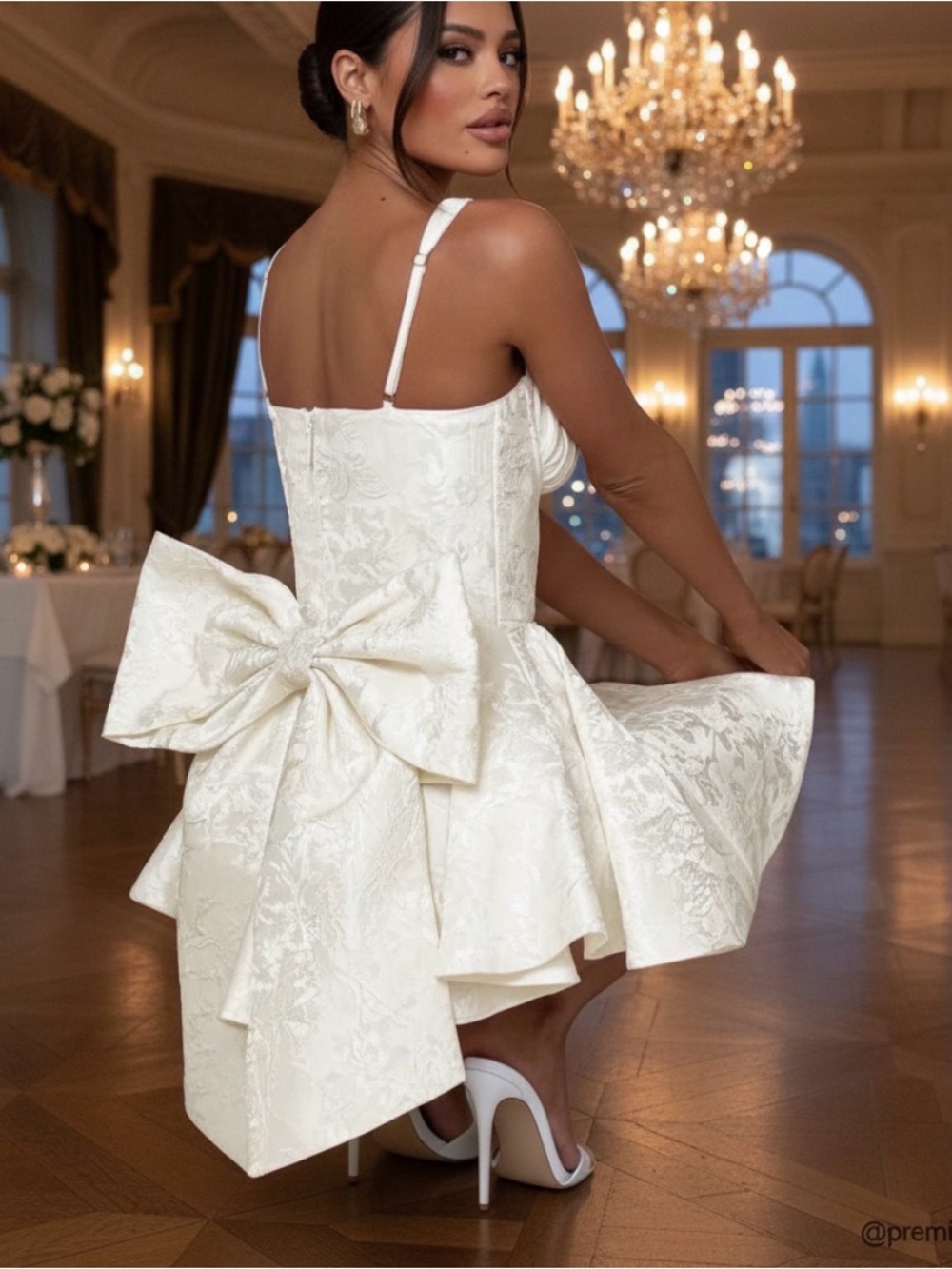 Baby boo Ivory Jacquard Mini Dress with Statement Back Bow size large